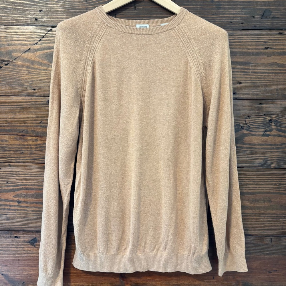 Latitude by Northern Isles Silk Cashmere Sweater Mens L Tan Quiet Luxury Vintage